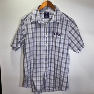 Antigua LSU Tigers Plaid Button Down Shirt Men’s Large Purple Check Cotton